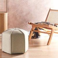 Wyld and Coco Beige Faux Linen Pouffe 45 cm - Round Footstool