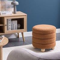 Wyld and Coco Golden-Brown Boucl Pouffe with Pine Wood Legs in Brown