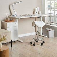 Wyld and Coco Office Saddle Stool White Faux Leather Adjustable Swivel