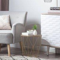 Wyld and Coco Geometric Glam Side Table - Gold Frame with Removable Light-Wood Top
