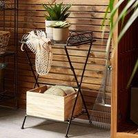 Wyld and Coco Black Metal Side Table 35 x 40 cm Folding Wire Top with Shelf