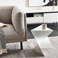 Wyld and Coco Triangular White Synthetic Side Table - Geometric Modern Accent