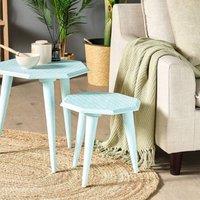 Wyld and Coco Nesting Side Tables Set of 2 - Distressed Mango Wood Blue