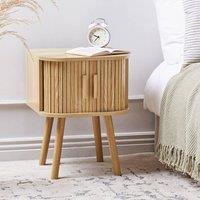 Wyld and Coco Nightstand Light Brown Laminated Wood Solid Pine Legs Sliding