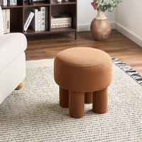 Wyld and Coco Boucle Orange Round Footstool Pouffe Upholstered Plywood Base Modern