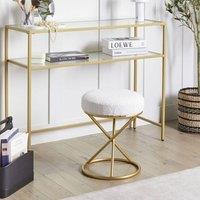 Wyld and Coco Round Footstool - Off-White Boucle Gold Metal Legs in White