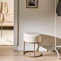 Wyld and Coco Off-White Velvet Footstool with Gold Metal Base in White