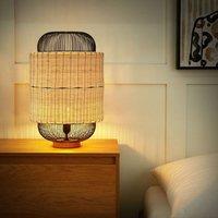 Wyld and Coco Natural Rattan Table Lamp with Black Metal Cage Shade