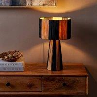 Wyld and Coco Raffia Palm Table Lamp Natural and Matte Black Two-Tone Handmade