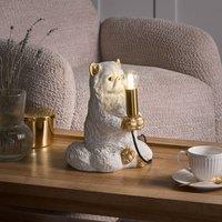 Wyld and Coco White Polyresin Cat Table Lamp - Bedside Light with Gold Accents