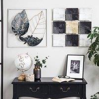 Wyld and Coco Geometric Metal Wall Art - Black and White Squares with Gold Center | Size: W50 cm x H50 cm