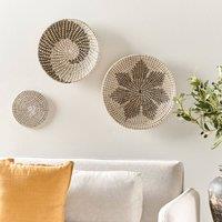 Wyld and Coco Set 3 Handmade Seagrass Wall Plates Natural Beige African Style