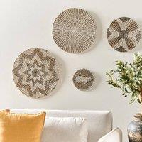 Wyld and Coco Natural Seagrass Wall Plates Set of 4 - Handmade Beige Boho