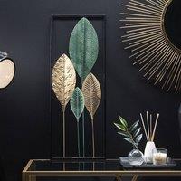 Wyld and Coco Turquoise and Gold Four Leaf Openwork Metal Wall Art Vertical Ready in Green