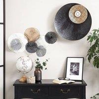 Wyld and Coco Round Multicolour Metal Wall Art Grey Black and Gold Irregular Deco in White
