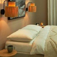 Wyld and Coco Boho Raffia Wall Lamps Set of 2 - Handwoven Palm Leaf Shades in Natural