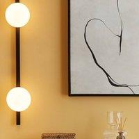 Wyld and Coco 2-Light Wall Lamp Black Base with White Glass Globes 85 cm