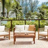 Wyld and Coco Alfresco 4 Seater Garden Sofa Set Light Brown Acacia Beige Rope