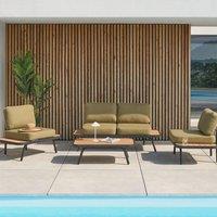 Wyld and Coco 4-Piece Outdoor Acacia Wood and Aluminium Set with Olive Cushions in Green