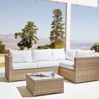 Wyld and Coco Left Hand L Shaped Corner Sofa Set PE Rattan Off-White in White