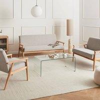Wyld and Coco 3-Piece Sofa Set - Grey Fabric Light Brown Wood Arms