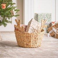 Wyld and Coco Natural Water Hyacinth Braided Basket with Deer Ears - One Size