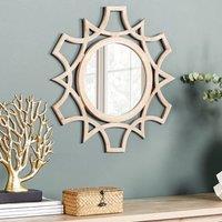 Wyld and Coco Round Openwork Wall Mirror 60cm Distressed Light Brown