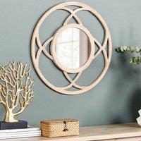 Wyld and Coco 60 cm Round Wall Mirror - Light Brown Distressed Wood Veneer