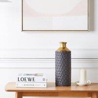 Wyld and Coco Black Stoneware Table Vase with Gold Neck 39cm