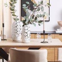 Wyld and Coco 28cm White Gloss Stoneware Flower Vase with Silver Embossed Detail