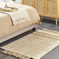 Wyld and Coco Handwoven Jute Area Rug 80 x 150 cm Beige Tassels Geometric | Size: 80 cm x 150 cm