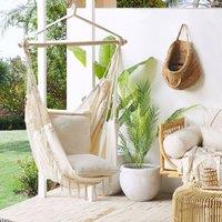 Wyld and Coco Hanging Hammock Chair Beige Cotton Polyester Cushioned Indoor