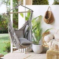 Wyld and Coco Hanging Hammock Chair Light Grey Cotton-Polyester Boho Swing