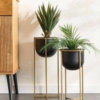 Wyld and Coco Arcadia Black Iron Plant Stands Set 2 56 cm and 46 cm Modern