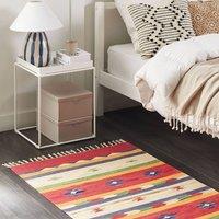 Wyld and Coco Klim Multicolour Cotton Kilim Rug 80 x 150 cm Handwoven with Tassels | Size: 80 cm x 150 cm