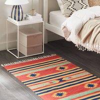 Wyld and Coco Kilim Handwoven Multicolour Cotton Rug 80 x 150 cm Reversible Tassels | Size: 80 cm x 150 cm