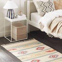 Wyld and Coco Klim Handwoven Cotton Kilim Rug Beige Multicolour Reversible Tassels | Size: 80 cm x 150 cm