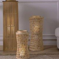 Wyld and Coco Natural Bamboo Candle Lantern 38cm with Glass Insert