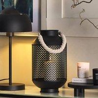 Wyld and Coco Black Metal Lantern with Rope Handle - Openwork Filigree Single Candle