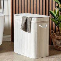 Wyld and Coco Bamboo Laundry Hamper with Zippered Lid Two Compartments White