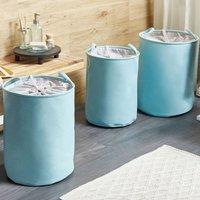 Wyld and Coco 3-Pack Round Drawstring Storage Baskets with Covers Blue