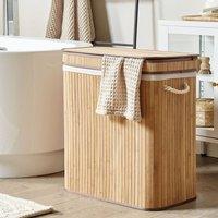 Wyld and Coco Bamboo Laundry Hamper - 2-Compartment Zip Lid Rope Handles in Brown