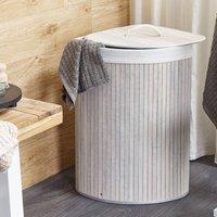 Wyld and Coco Bamboo Corner Storage Basket with Lid - Light Grey Laundry Bin
