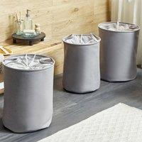 Wyld and Coco Grey Drawstring Storage Baskets Set 3 Polyester Cotton Round