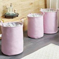 Wyld and Coco Pink 3-Piece Drawstring Storage Baskets - Woven Polyester-Cotton