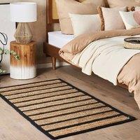 Wyld and Coco Rustic Boho Cotton Jute Rug 80 x 150 cm Black Frame Beige Stripe | Size: 80 cm x 150 cm