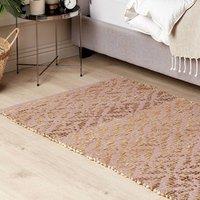 Wyld and Coco Pink Beige Geometric Rug 80 x 150 cm Cotton Jute Rustic Boho | Size: 80 cm x 150 cm