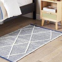 Wyld and Coco Cotton Handwoven Area Rug White and Blue 80 x 150 cm Rectangular | Size: 80 cm x 150 cm