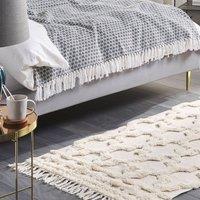Wyld and Coco Beige Cotton Area Rug 80 x 150 cm - Moroccan Quatrefoil with Tassels | Size: 80 cm x 150 cm