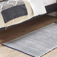 Wyld and Coco Handwoven Cotton Rug White and Blue Rectangular Modern Design | Size: 80 cm x 150 cm